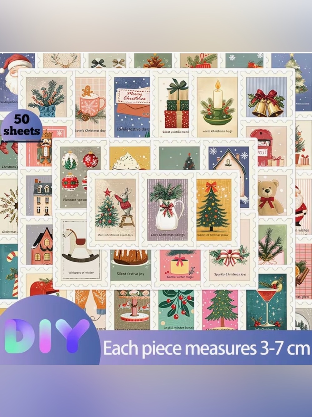 50 Retro Christmas Holiday Stickers Multi Color Old Fashioned Nostalgic
